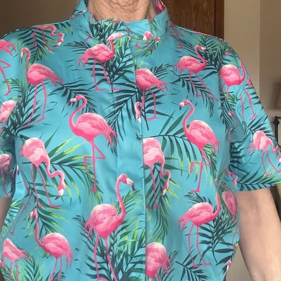 Flamingo‎ Print Aqua & Pink Jumpsuit Size M - Picture 6 of 13